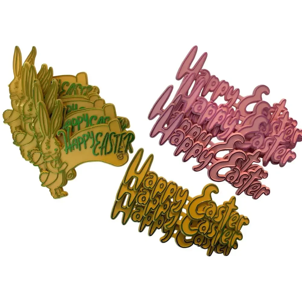 Lot of 19 Vintage Plastic Cake Decoration Toppers Happy Easter Bunny Writing